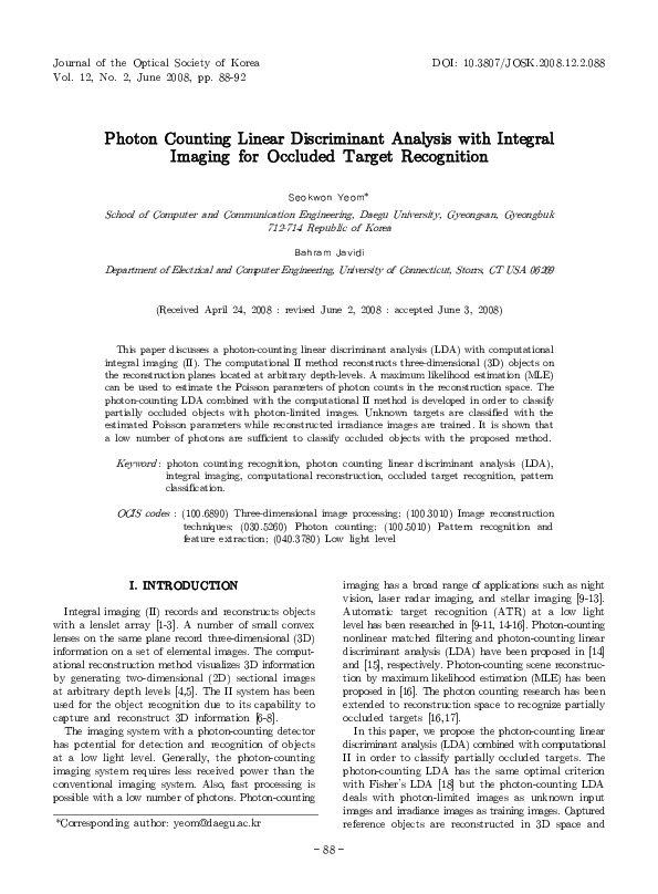 (PDF) Photon Counting Linear Discriminant Analysis with Integral ...