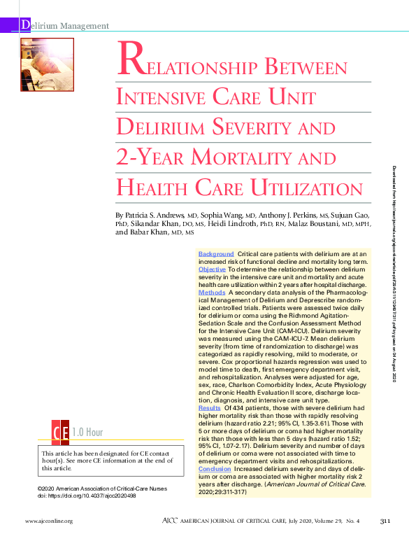 (PDF) Relationship Between Intensive Care Unit Delirium Severity and 2 ...