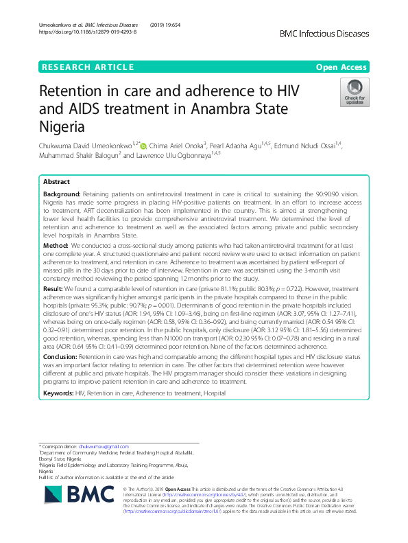 (PDF) Retention in care and adherence to HIV and AIDS treatment in ...
