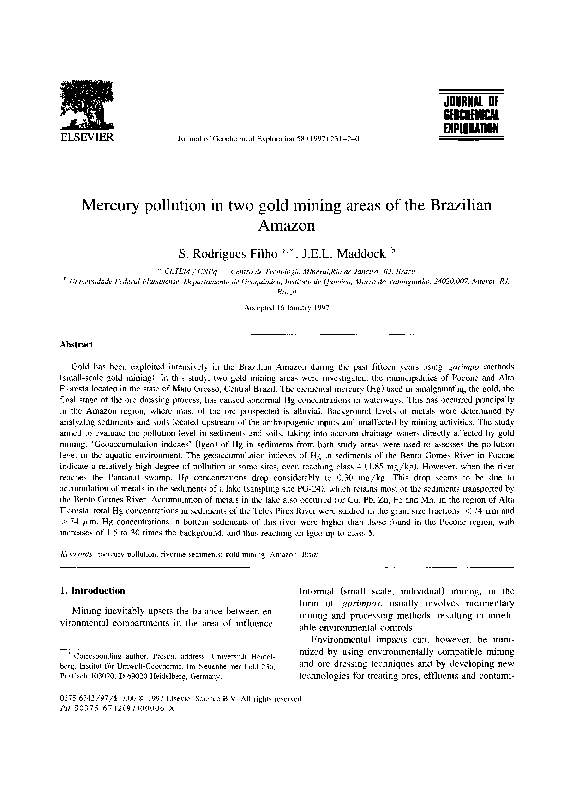 (PDF) Mercury pollution in two gold mining areas of the Brazilian Amazon
