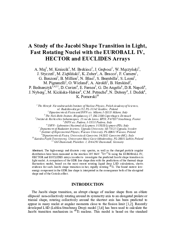 (PDF) A Study of the Jacobi Shape Transition in Light, Fast Rotating ...