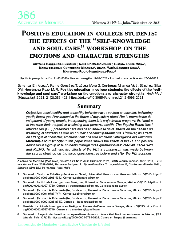 (PDF) Positive education in college students: the effects of the “self ...