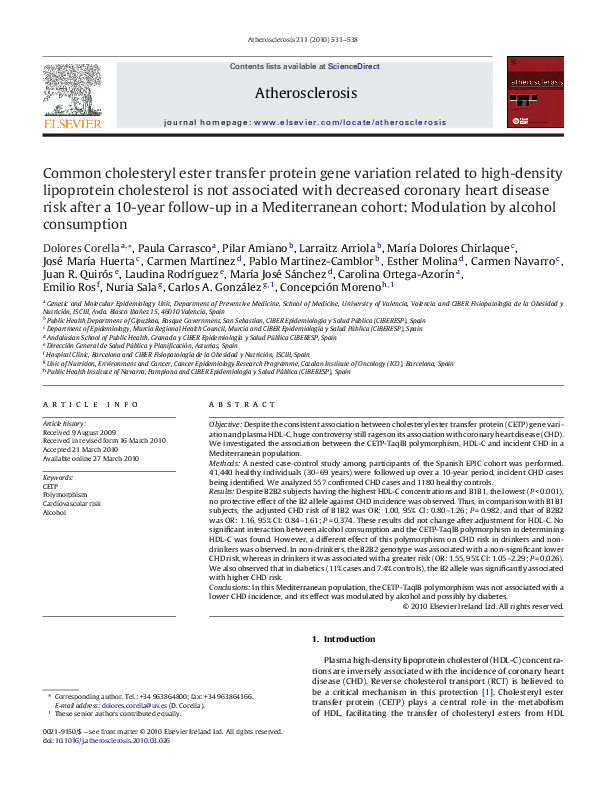 (PDF) Common cholesteryl ester transfer protein gene variation related ...