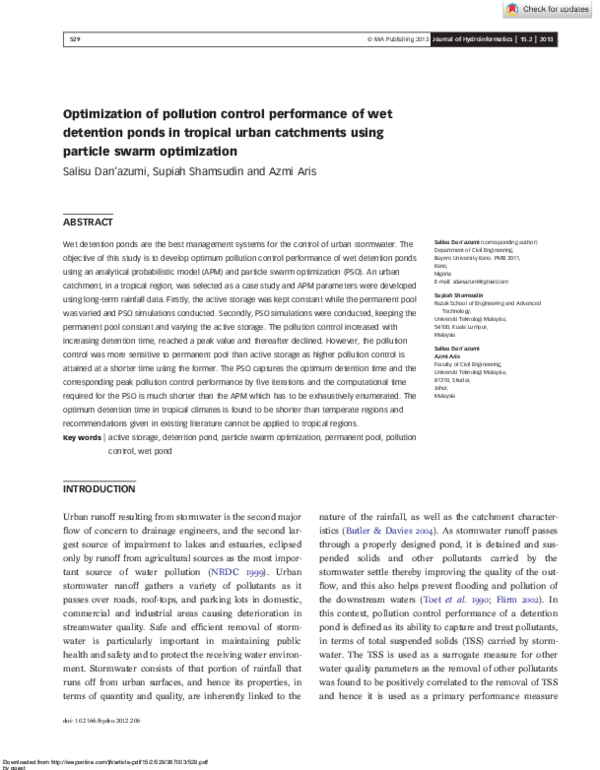 (PDF) Optimization of pollution control performance of wet detention ...