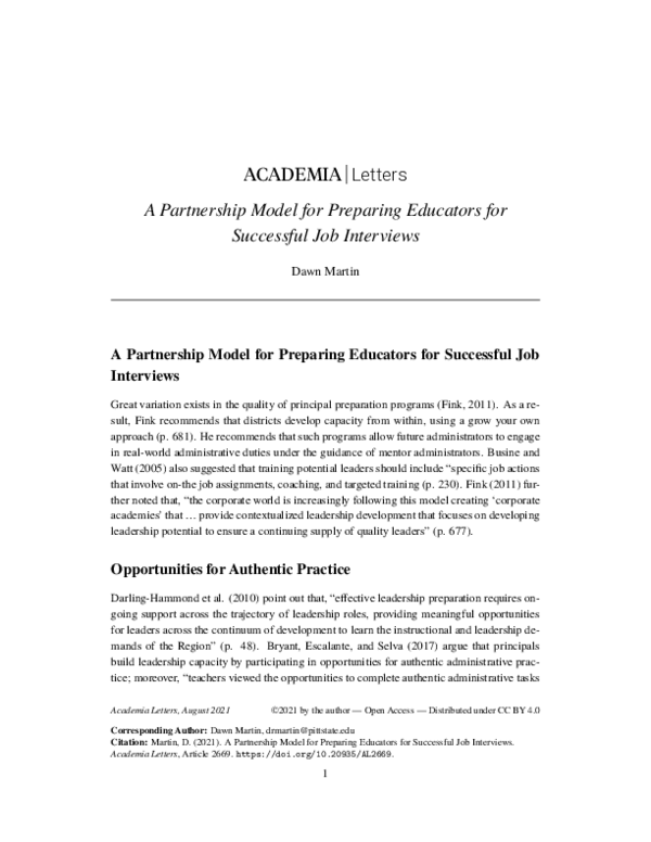 (PDF) A Partnership Model for Preparing Educators for Successful Job ...