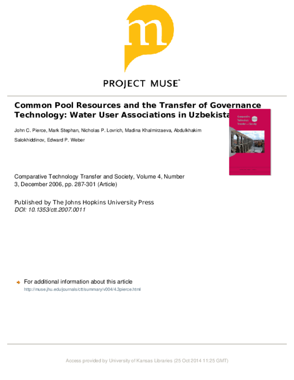 (PDF) Common Pool Resources and the Transfer of Governance Technology ...