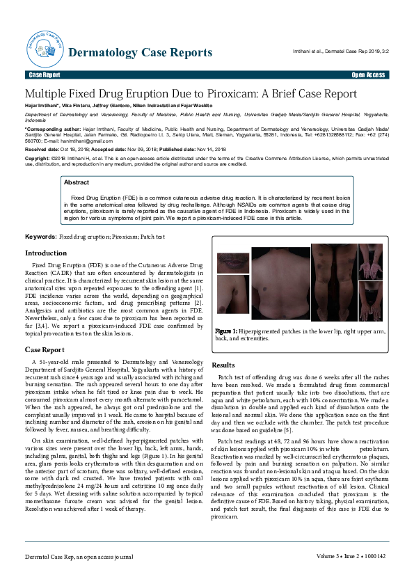 (PDF) Multiple Fixed Drug Eruption Due to Piroxicam A Brief Case