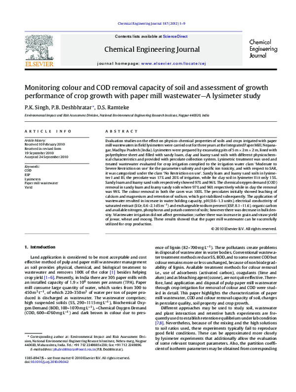 (PDF) Monitoring colour and COD removal capacity of soil and assessment ...