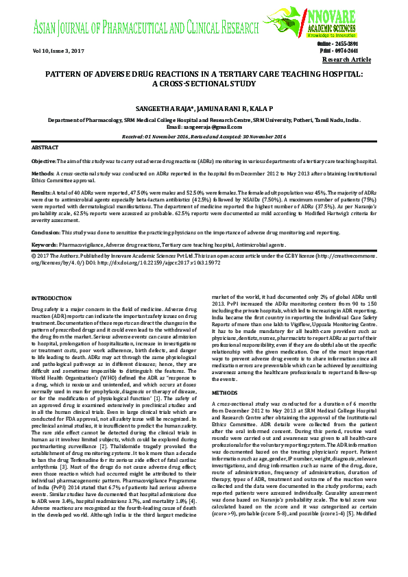 (PDF) Pattern of Adverse Drug Reactions in a Tertiary Care Teaching ...