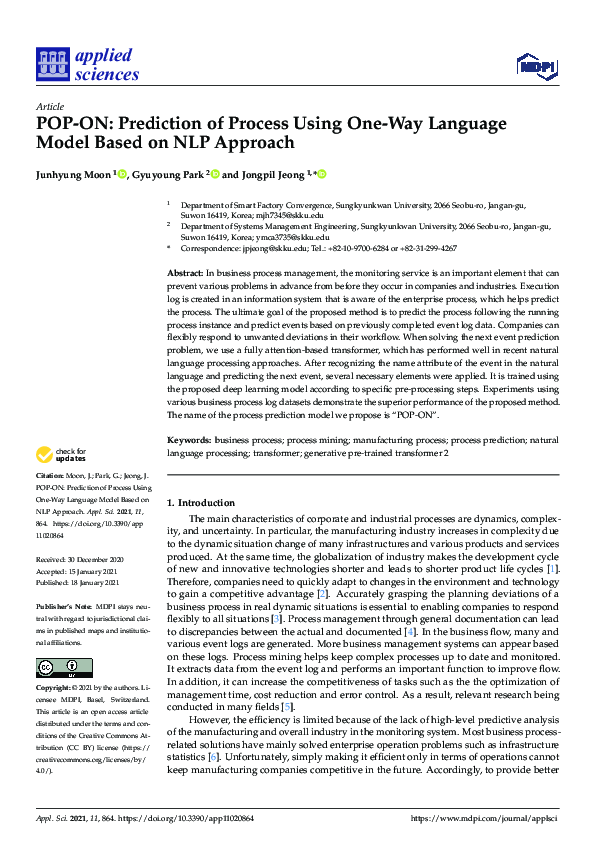 (PDF) POP-ON: Prediction of Process Using One-Way Language Model Based ...