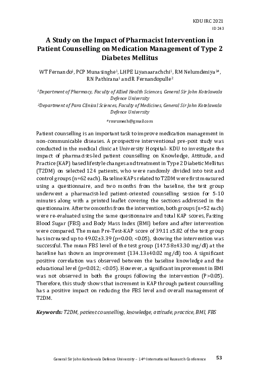 (PDF) A Study on the Impact of Pharmacist Intervention in Patient ...