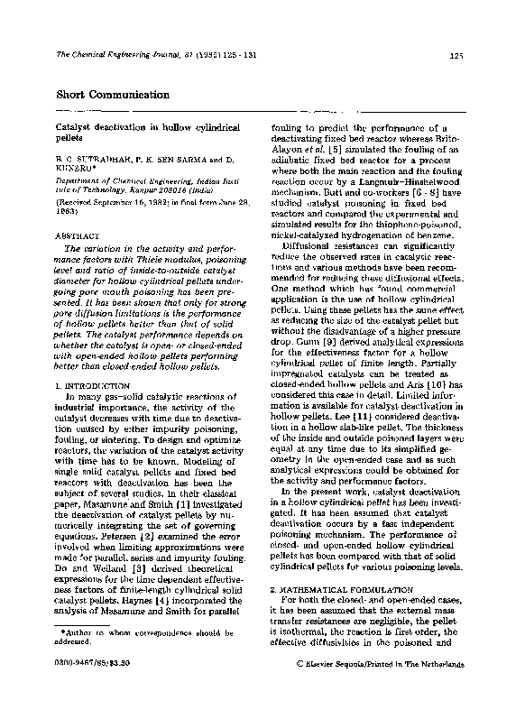 (PDF) Catalyst deactivation in hollow cylindrical pellets