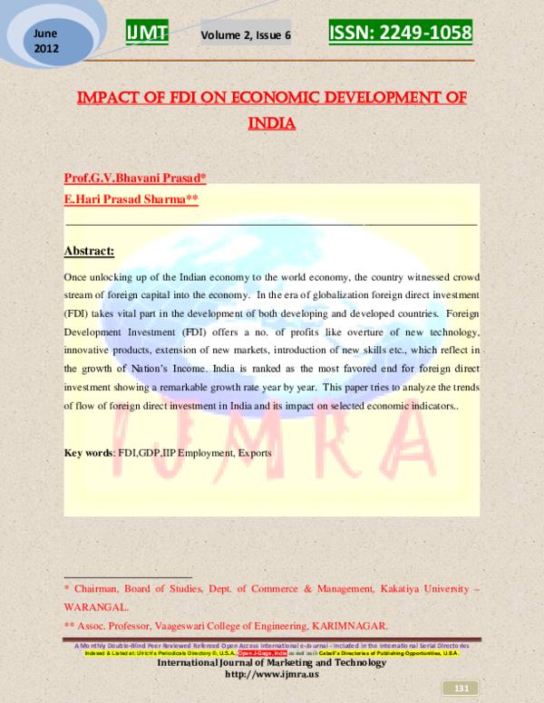 (PDF) IMPACT OF FDI ON ECONOMIC DEVELOPMENT OF INDIA