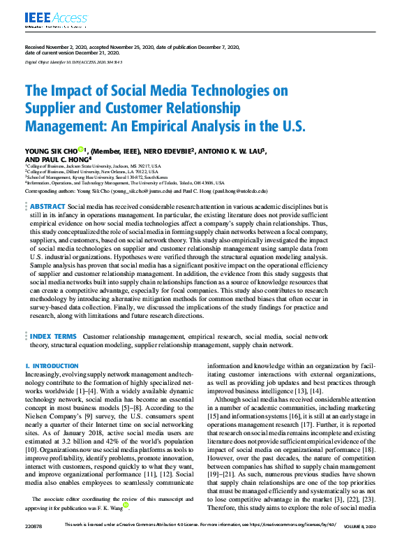 (PDF) The Impact of Social Media Technologies on Supplier and Customer ...