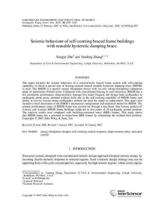 (PDF) Seismic behaviour of self-centring braced frame buildings with ...