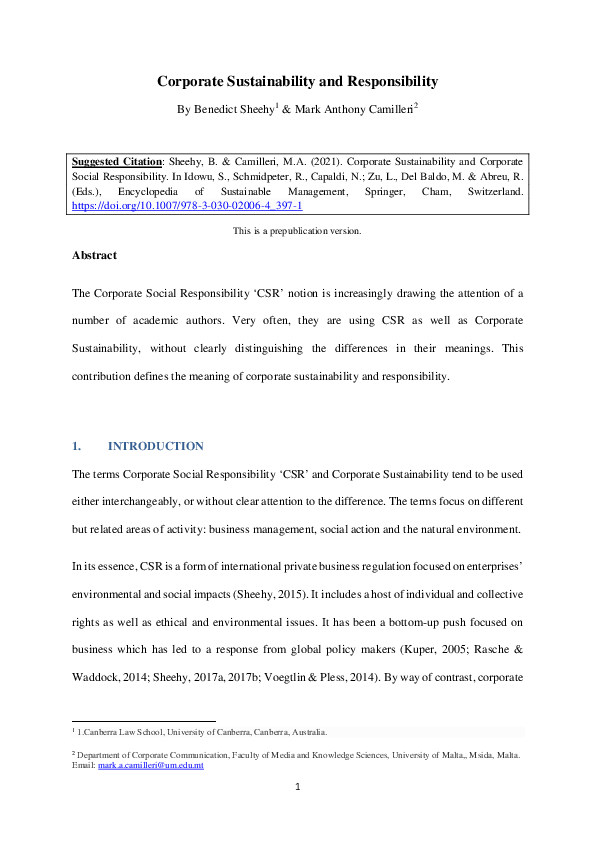 (PDF) Corporate Sustainability and Responsibility
