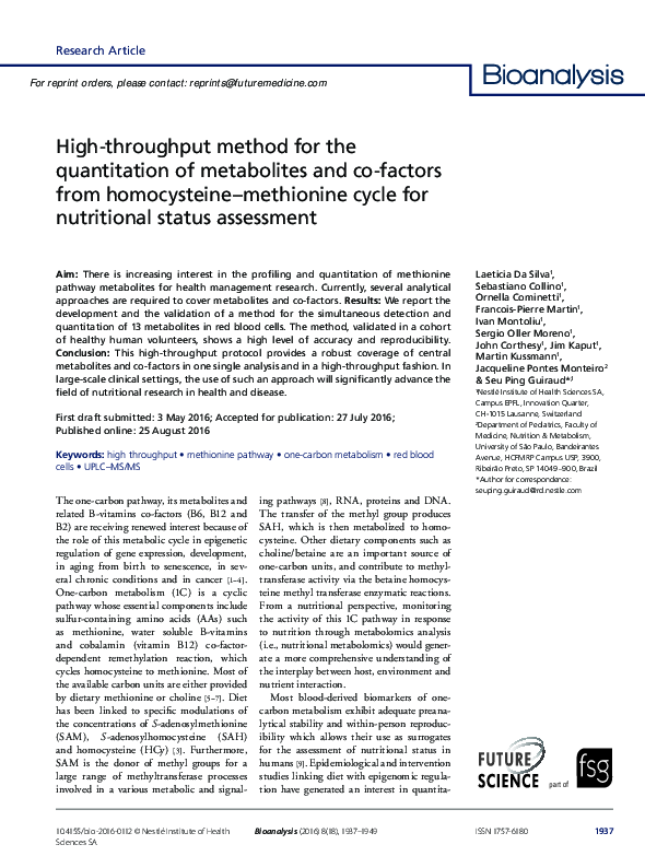 (PDF) High-throughput method for the quantitation of metabolites and co ...