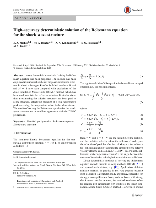 (PDF) High-accuracy deterministic solution of the Boltzmann equation ...