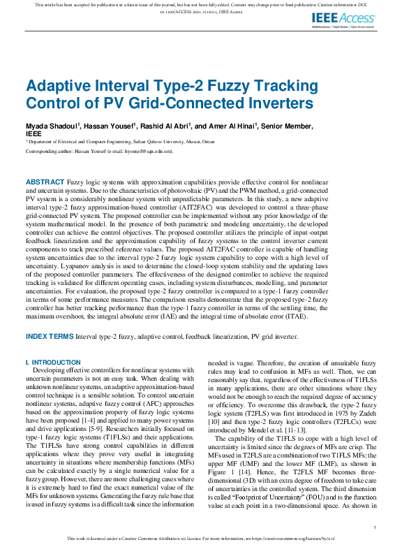 (PDF) Adaptive Interval Type-2 Fuzzy Tracking Control of PV Grid ...