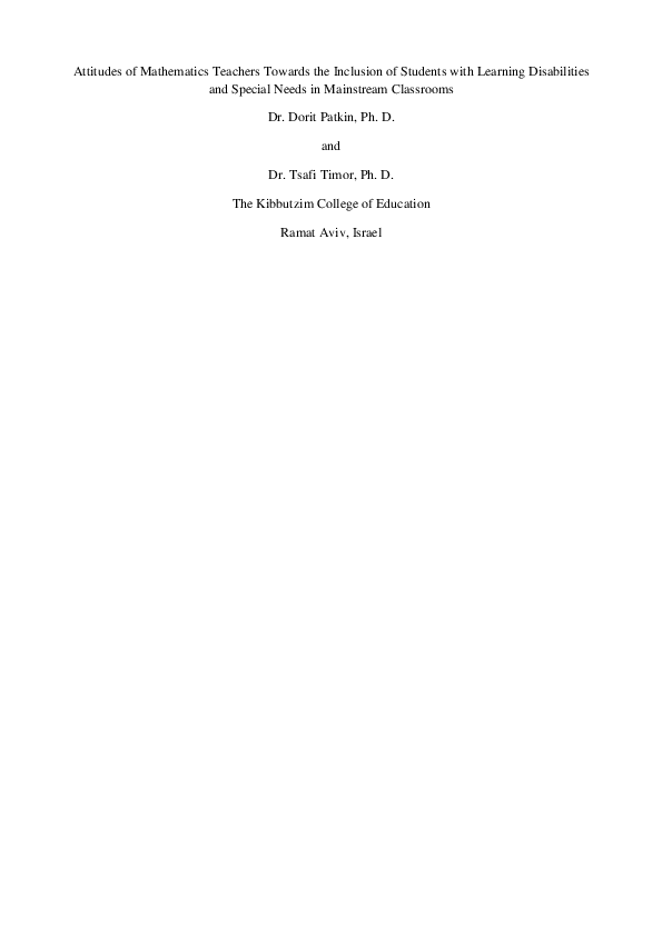 (PDF) Attitudes of Mathematics Teachers Towards the Inclusion of ...