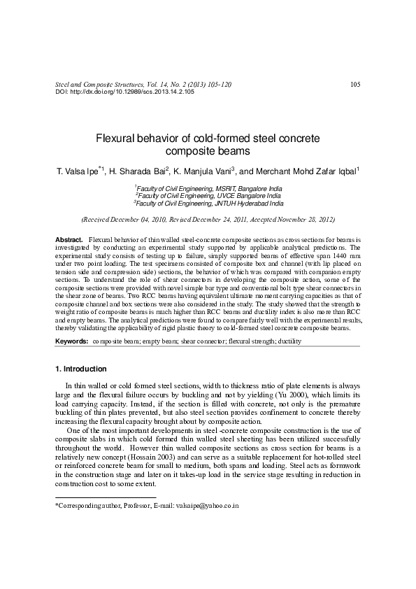 (PDF) Flexural behavior of cold-formed steel concrete composite beams