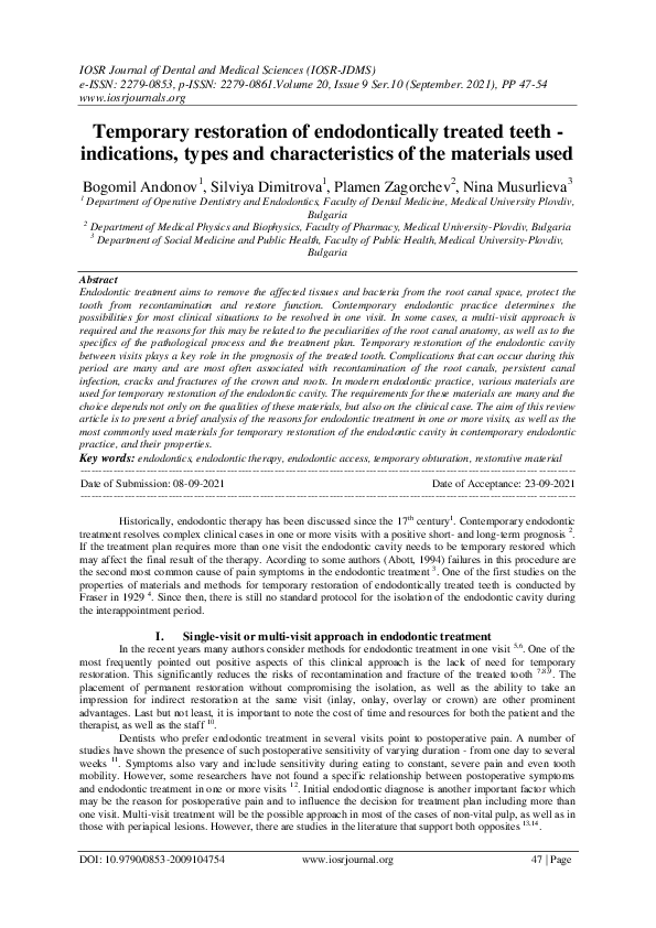(PDF) Temporary restoration of endodontically treated teethindications
