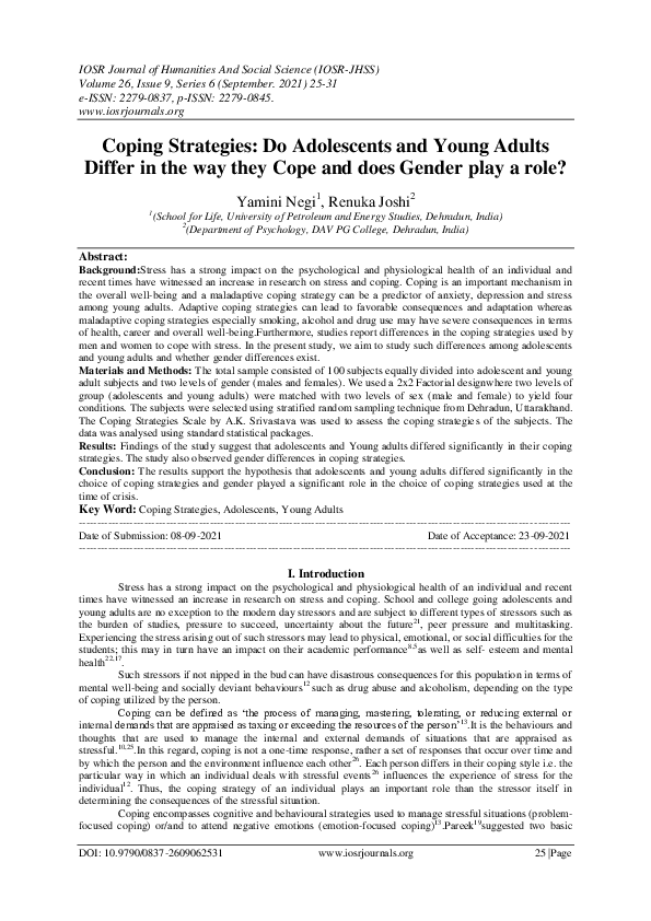 (PDF) Coping Strategies: Do Adolescents and Young Adults Differ in the ...