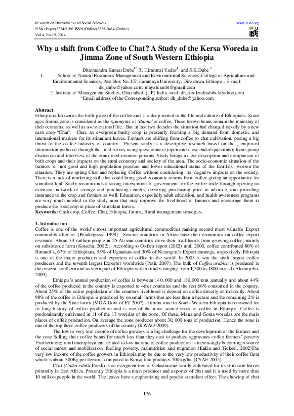 (PDF) Why a shift from Coffee to Chat? A Study of the Kersa Woreda in