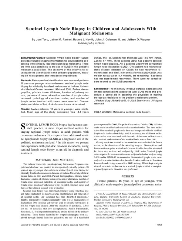 (PDF) Sentinel lymph node biopsy in children and adolescents with ...