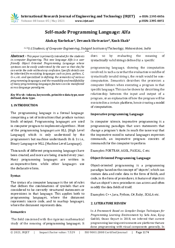 (PDF) Self-made Programming Language: Alfa