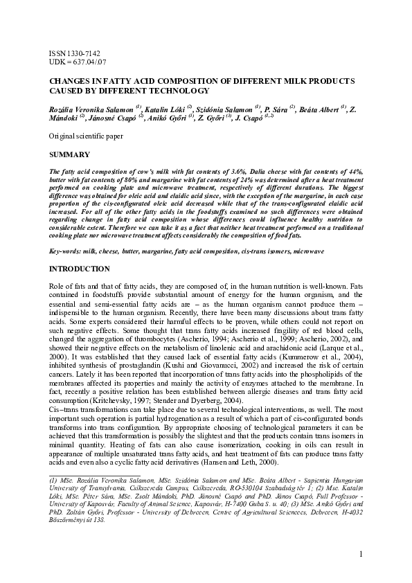 (PDF) Changes in fatty acid composition of different milk products ...