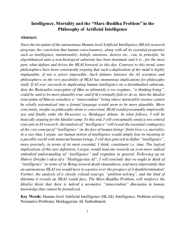 Intelligence, Mortality and the Marx-Buddha Problem in the Philosophy of Artificial Intelligence