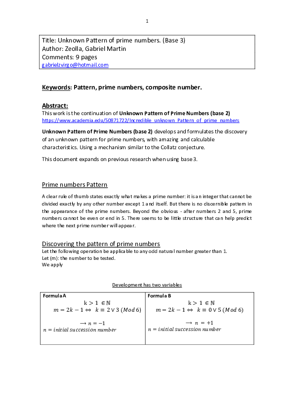 (PDF) Unknown Pattern of prime numbers. (Base 3)