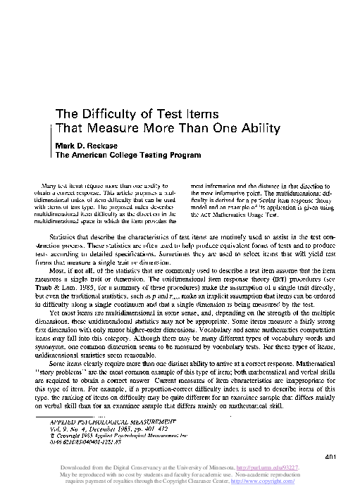(PDF) The Difficulty of Test Items That Measure More Than One Ability