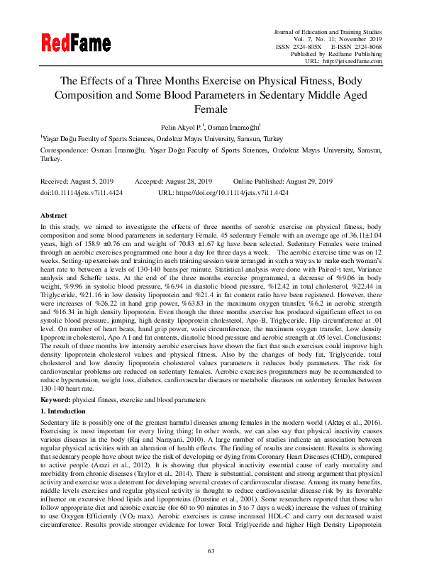 (PDF) The Effects of a Three Months Exercise on Physical Fitness, Body ...