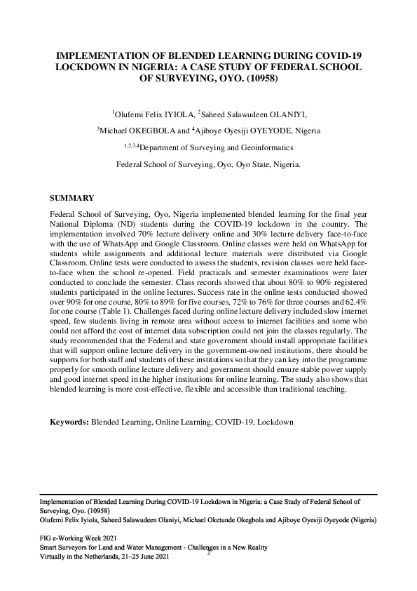 (PDF) IMPLEMENTATION OF BLENDED LEARNING DURING COVID-19 LOCKDOWN IN ...