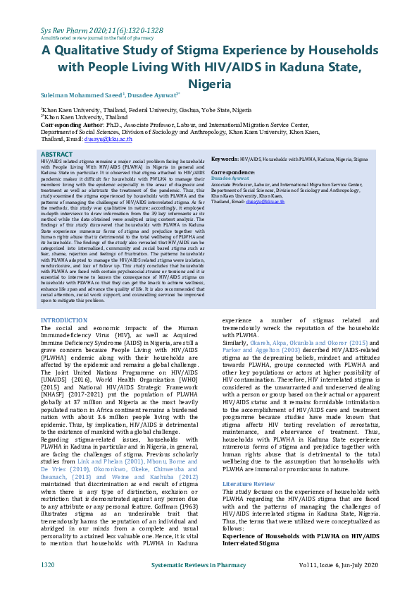 (PDF) A Qualitative Study of Stigma Experience by Households with ...