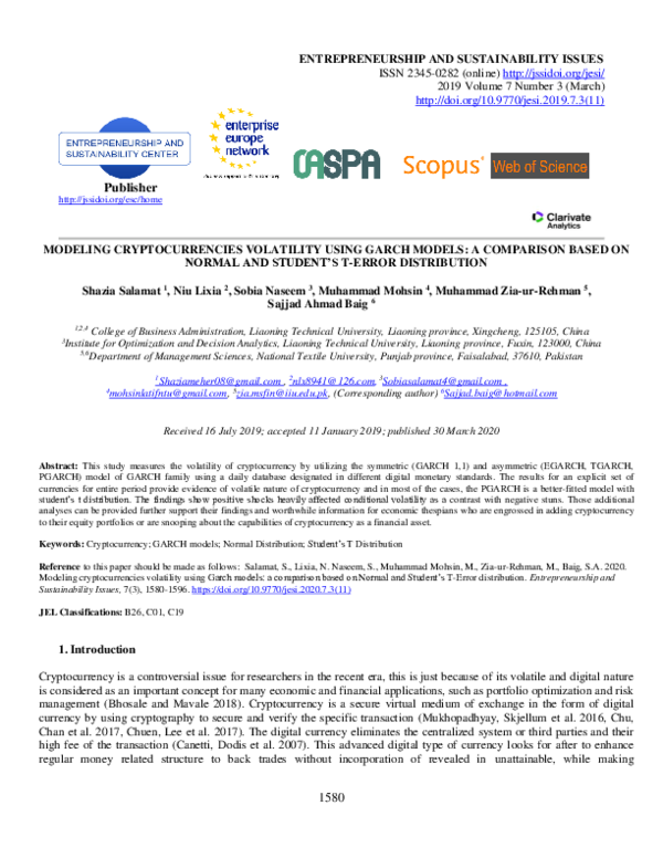 (PDF) Modeling cryptocurrencies volatility using GARCH models: a ...