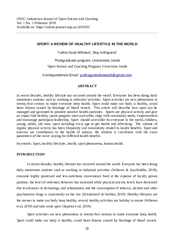 (PDF) Sport: A Review of Healthy Lifestyle in the World