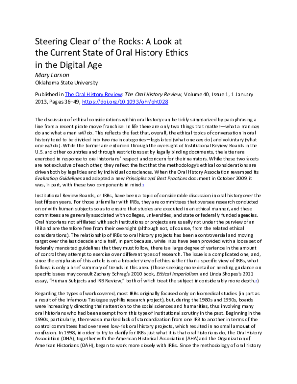 (PDF) Steering Clear of the Rocks: A Look at the Current State of Oral ...