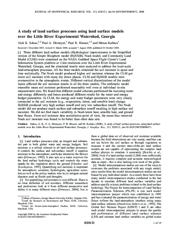 (PDF) A study of land surface processes using land surface models over ...