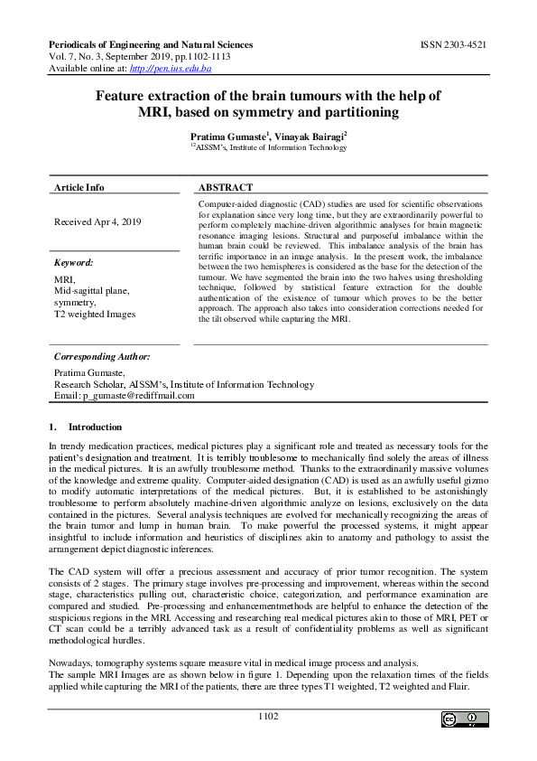 (PDF) Feature Extraction of the Brain Tumours with the help of MRI ...