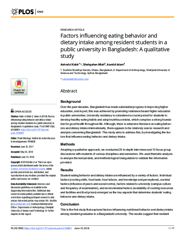 (PDF) Factors influencing eating behavior and dietary intake among ...