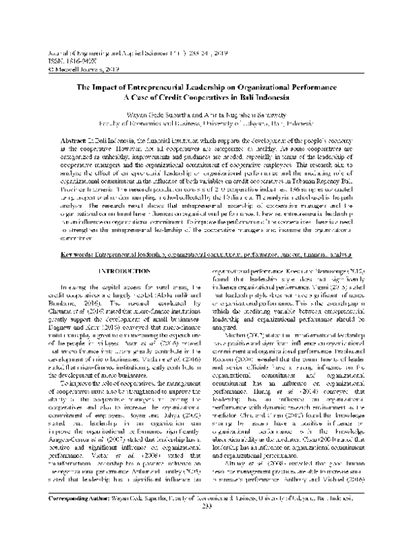 (PDF) The Impact of Entrepreneurial Leadership on Organizational ...