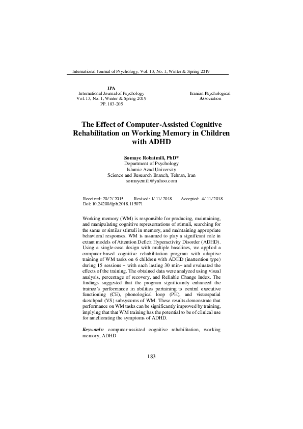 (PDF) The Effect of Computer-Assisted Cognitive Rehabilitation on ...