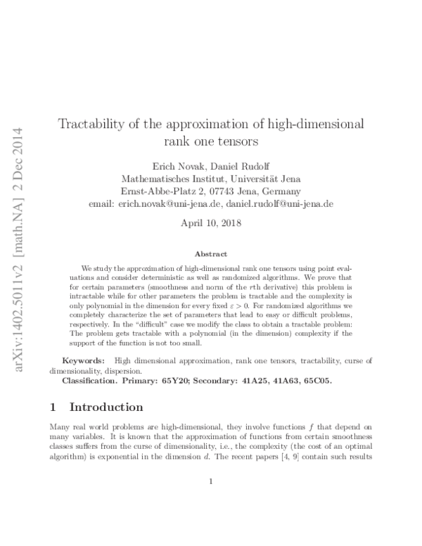 (PDF) Tractability of the Approximation of High-Dimensional Rank One ...