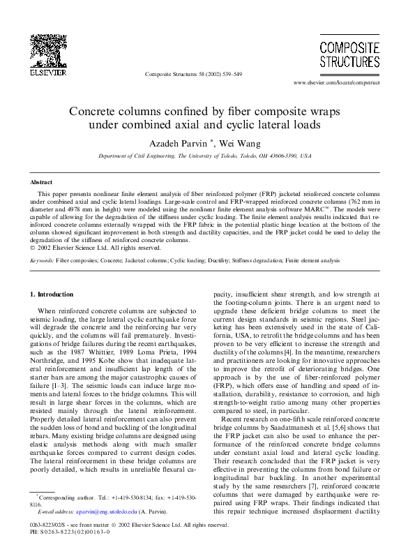 (PDF) Concrete columns confined by fiber composite wraps under combined ...