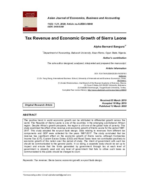 (PDF) Tax Revenue and Economic Growth of Sierra Leone
