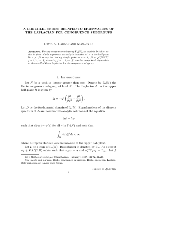 (PDF) A Dirichlet Series Related to Eigenvalues of the Laplacian for ...