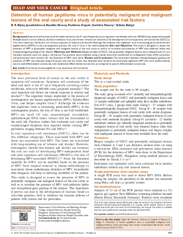 (PDF) Detection of human papilloma virus in potentially malignant and ...